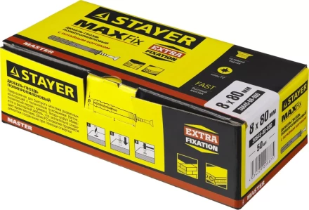 Дюбель-гвоздь полипропиленовый, потайный бортик, 8 x 80 мм, 50 шт, STAYER Master 30645-08-080 30645-08-080 купить в Надыме