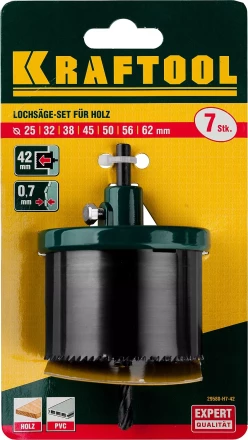 Пила сегментная наборная KRAFTOOL по дереву, 7 полотен: 25-32-38-45-50-56-62х42 мм 29580-H7-42 купить в Надыме
