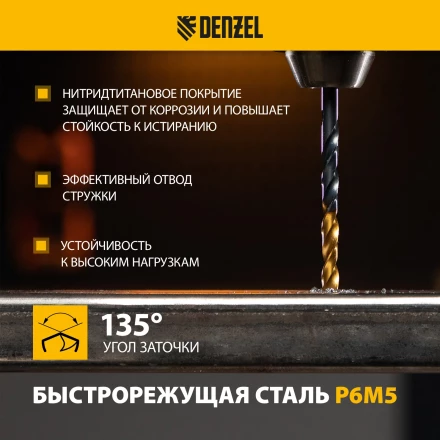 Набор сверл по металлу Denzel 723002, 1,5-6,5мм, Р6М5-TiN, Golden Tip, 13 шт купить в Надыме