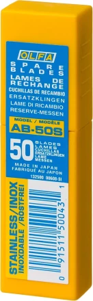 Лезвия OLFA сегментированные из нержавеющей стали, 9х80х0,38мм, 13 сегментов, 50шт OL-AB-50S купить в Надыме