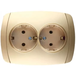 Розетка СВЕТОЗАР "АКЦЕНТ" двойная в сборе, с заземлением, цвет золотой металлик, 16А/~250В SV-54207-GM