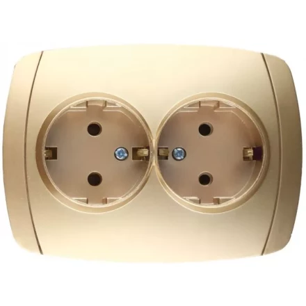Розетка СВЕТОЗАР "АКЦЕНТ" двойная в сборе, с заземлением, цвет золотой металлик, 16А/~250В SV-54207-GM купить в Надыме