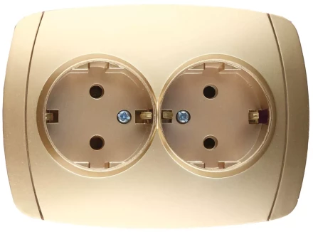 Розетка СВЕТОЗАР "АКЦЕНТ" двойная в сборе, с заземлением, цвет золотой металлик, 16А/~250В SV-54207-GM купить в Надыме
