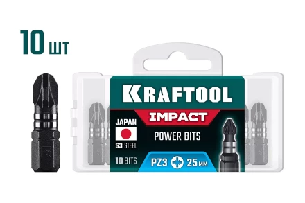 KRAFTOOL Impact PZ 3, 25 мм, 10 шт, ударные биты (26193-3-25-S10) купить в Надыме