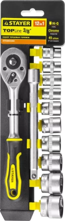 Набор STAYER "STANDARD": Торцовые головки (3/8") на пластиковом рельсе, трещотка, удлинитель, 10-24мм, 12 предметов 27752-H12 купить в Надыме