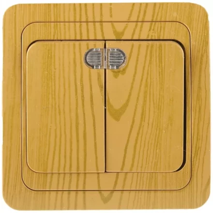 Выключатель СВЕТОЗАР "ГАММА" с подсветкой, двухклавишный, цвет ольха, 10A/~250B SV-54135-A купить в Надыме