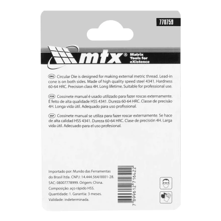 Плашка М6 х 1 мм, Р6М5 Matrix 770759 купить в Надыме