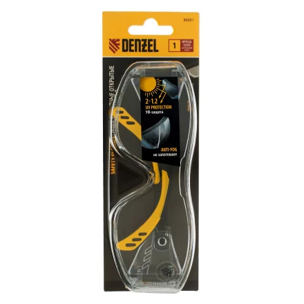 Очки защитные открытые Denzel 89201, поликарбонатные, увеличенная прозрачная линза,  регулируемые дужки купить в Надыме