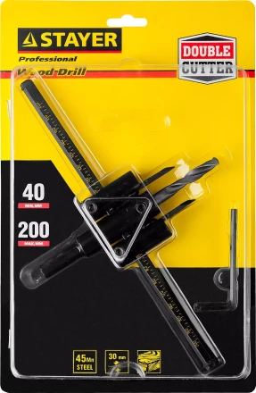 Сверло регулируемое, STAYER Profi 2944-200, двухрезцовое, по дереву, "Балеринка", d=40-200мм 2944-200 купить в Надыме