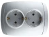 Розетка СВЕТОЗАР "АКЦЕНТ" двойная в сборе, с заземлением, цвет серебристый металлик, 16А/~250В SV-54207-SM купить в Надыме