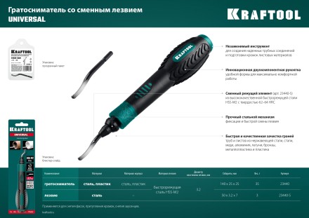 Гратосниматель KRAFTOOL EXPERT для зачистки граней труб и листов из нерж. стали,меди,пластика,универс,сменное лезвие 23440 купить в Надыме