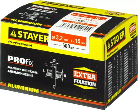 Заклепки PROFIX алюминиевые, 3,2x15мм, 500шт, STAYER Professional 31205-32-15 31205-32-15 купить в Надыме