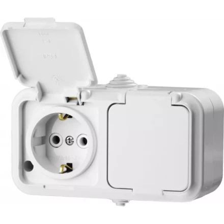 Розетка STAYER "MASTER" "MAXIMA" двухместная, с заземлением, с защитной крышкой, IP54, 16А, 220В 54307-W купить в Надыме