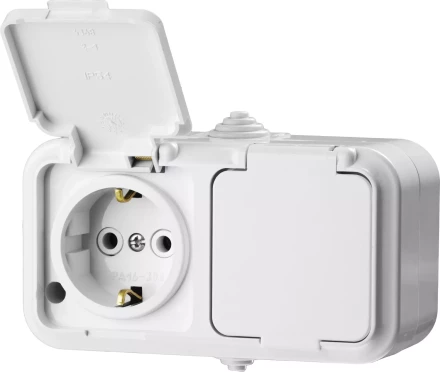 Розетка STAYER "MASTER" "MAXIMA" двухместная, с заземлением, с защитной крышкой, IP54, 16А, 220В 54307-W купить в Надыме