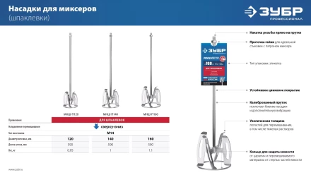 ЗУБР М14, d160 мм, насадка-миксер сверху-вниз для шпаклевок, Профессионал (МНШ-П160) купить в Надыме
