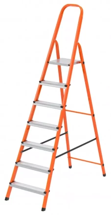 Стремянка, 7 ступеней, стальной профиль, ступени сталь, оранжевая, Россия, Сибртех 97967 купить в Надыме