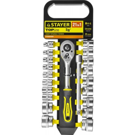 Набор STAYER &quot;STANDARD&quot;: Торцовые головки (3/8&quot;) на пластиковом рельсе, трещотка, удлинитель, 6-24мм, 21 предмет 27752-H21 купить в Надыме