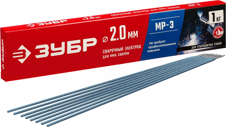 ЗУБР Д 2.0 х 300 мм, 1 кг в коробке, МР-3 рутиловый, электрод сварочный (40011-2.0) купить в Надыме