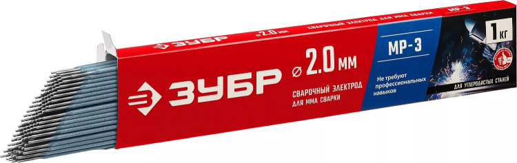 ЗУБР Д 2.0 х 300 мм, 1 кг в коробке, МР-3 рутиловый, электрод сварочный (40011-2.0) купить в Надыме