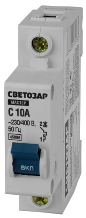 Выключатель СВЕТОЗАР автоматический, 1-полюсный, &quot;С&quot; (тип расцепления), 10 A, 230 / 400 В 49060-10-C купить в Надыме