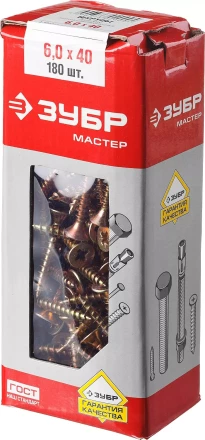 Шурупы ЗУБР "МАСТЕР" по дереву желтопассивированные, 6.0x40мм, 180шт 4-300391-60-040 купить в Надыме