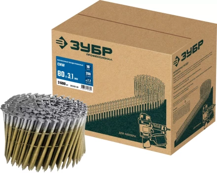 ЗУБР CNW 80 х 3.1 мм, барабанные гвозди рифленые, 3600 шт (305382-80) купить в Надыме