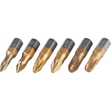 Набор JCB: Биты, хромомолибденовая сталь S2, титановое покрытие, 6 пред.: PZ№ 0,1,2х2шт,3х2шт, 25мм JPL002 купить в Надыме