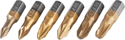 Набор JCB: Биты, хромомолибденовая сталь S2, титановое покрытие, 6 пред.: PZ№ 0,1,2х2шт,3х2шт, 25мм JPL002 купить в Надыме