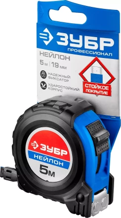 Рулетка ЗУБР "НЕЙЛОН", нейлоновое покрытие, упрочненное полотно, ударопрочный обрезиненный корпус, 5м/19мм 34056-05-19_z01 купить в Надыме