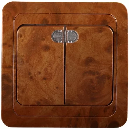 Выключатель СВЕТОЗАР "ГАММА" с подсветкой, двухклавишный, цвет орех, 10A/~250B SV-54135-N купить в Надыме