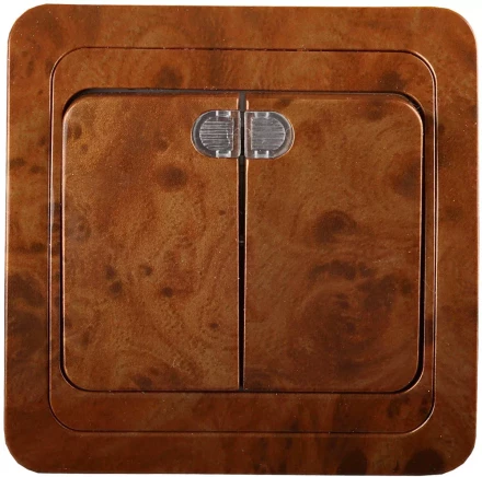 Выключатель СВЕТОЗАР "ГАММА" с подсветкой, двухклавишный, цвет орех, 10A/~250B SV-54135-N купить в Надыме