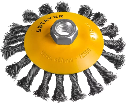 STAYER "PROFESSIONAL". Щетка коническая для УШМ, жгутированная стальная проволока 0,5мм, 115ммхМ14 35135-115 купить в Надыме