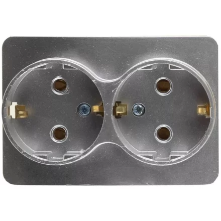 Розетка СВЕТОЗАР "ГАММА" с заземлением, двойная, без вставки и рамки, цвет светло-серый металлик, 16А/~250В SV-54107-SM купить в Надыме