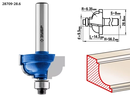 ЗУБР 28.6 x 16 мм, радиус 6.3 мм, фреза кромочная калевочная №7, Профессионал (28709-28.6) купить в Надыме
