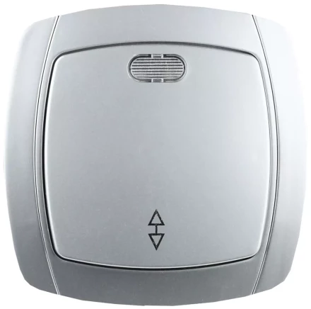 Выключатель СВЕТОЗАР "АКЦЕНТ" проходной одноклавишный в сборе, с подсветкой, цвет серебристый металлик, 10А/~250В SV-54238-SM купить в Надыме