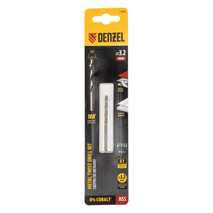 Сверло по металлу, 3,2 мм, HSS Co-8% // Denzel 71408 купить в Надыме