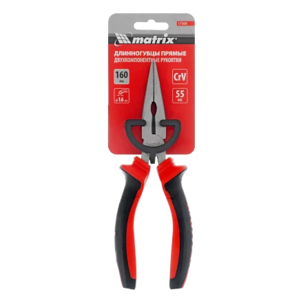 Длинногубцы прямые Matrix, 160 мм, хром-ванадий, двухкомпонентные рукоятки, 17309 купить в Надыме
