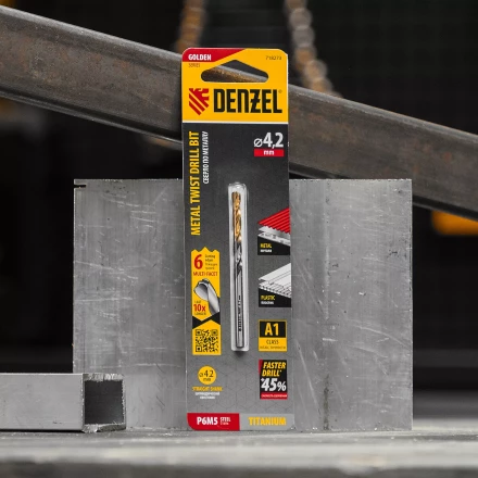 Сверло спиральное по металлу Denzel 4,2 x 75мм, Р6М5, Golden Tip, многогранная заточка, 718273 купить в Надыме