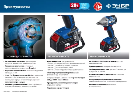 Ударный гайковерт аккумуляторный BL-motor 2 АКБ GB-250 A5 серия ПРОФЕССИОНАЛ купить в Надыме