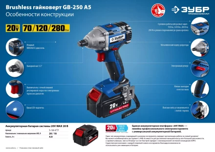 Ударный гайковерт аккумуляторный BL-motor 2 АКБ GB-250 A5 серия ПРОФЕССИОНАЛ купить в Надыме