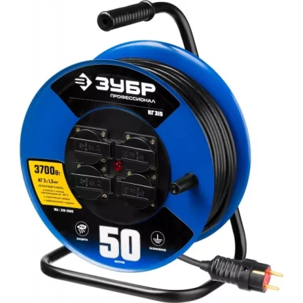 Удлинитель на катушке "КГ 315", 50 м, 3700 Вт, 4 гнезда, IP44, КГ 3х1,5 кв мм, ЗУБР 55080-50 купить в Надыме