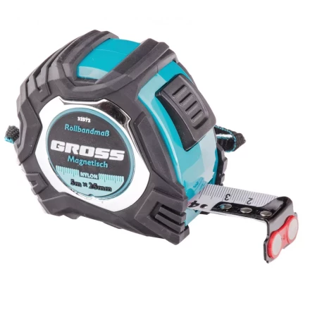 Рулетка Magnetisch 5 м х 25 мм обрезиненный корпус автоматическая фиксация Нейлоновое покрытиеытие зацеп с магнитом Gross 32572 купить в Надыме