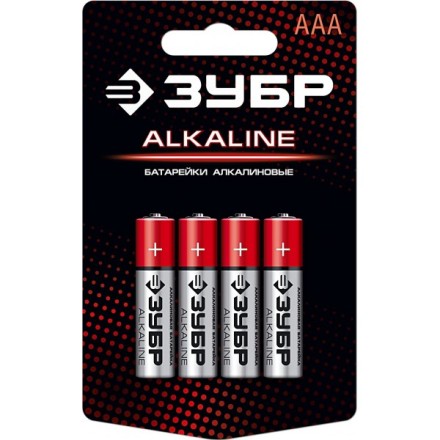 Батарейка &quot;ЗУБР&quot; &quot;ALCALINE&quot; щелочная (алкалиновая), &quot;AAA&quot;, 1,5В, 4шт 59221-4C купить в Надыме