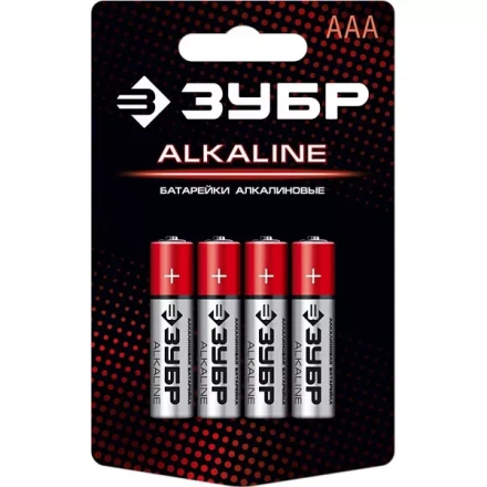 Батарейка "ЗУБР" "ALCALINE" щелочная (алкалиновая), "AAA", 1,5В, 4шт 59221-4C купить в Надыме