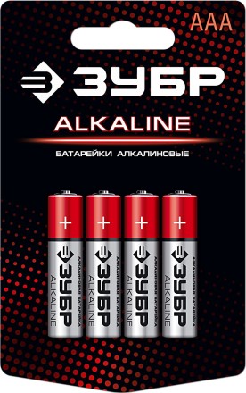Батарейка &quot;ЗУБР&quot; &quot;ALCALINE&quot; щелочная (алкалиновая), &quot;AAA&quot;, 1,5В, 4шт 59221-4C купить в Надыме