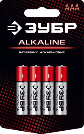 Батарейка "ЗУБР" "ALCALINE" щелочная (алкалиновая), "AAA", 1,5В, 4шт 59221-4C купить в Надыме