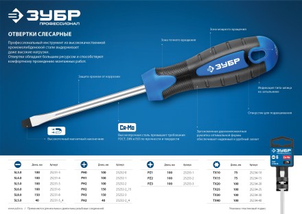 ЗУБР PZ3 x 150 мм, отвертка, Профессионал (25233-3) купить в Надыме