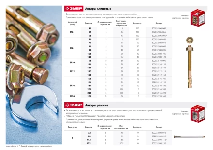 ЗУБР М20 х 160 мм, 6 шт, клиновой анкер (302032-20-160) купить в Надыме
