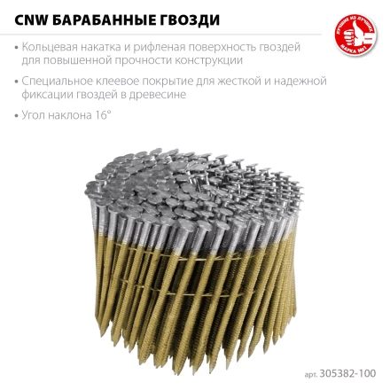 ЗУБР CNW 100 х 3.1 мм, барабанные гвозди рифленые, 2400 шт (305382-100) купить в Надыме