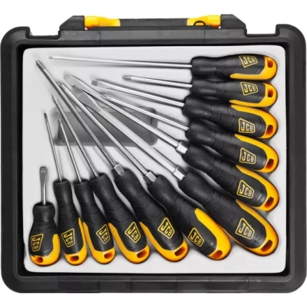 Набор JCB: Отвертки, хромомолибденовая сталь S2, двухкомпонентные рукоятки, магнитный наконечник, 12 предм, в боксе JSD021 купить в Надыме